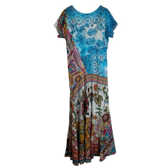 JOHNNY WAS Patchwork Short Sleeve Silk Maxi Dress in Gillian Mix - Picture 4 of 10